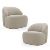 Kit 02 Poltronas Decorativas Kaya Orgânica Veludo Bege - Abmaza - 1