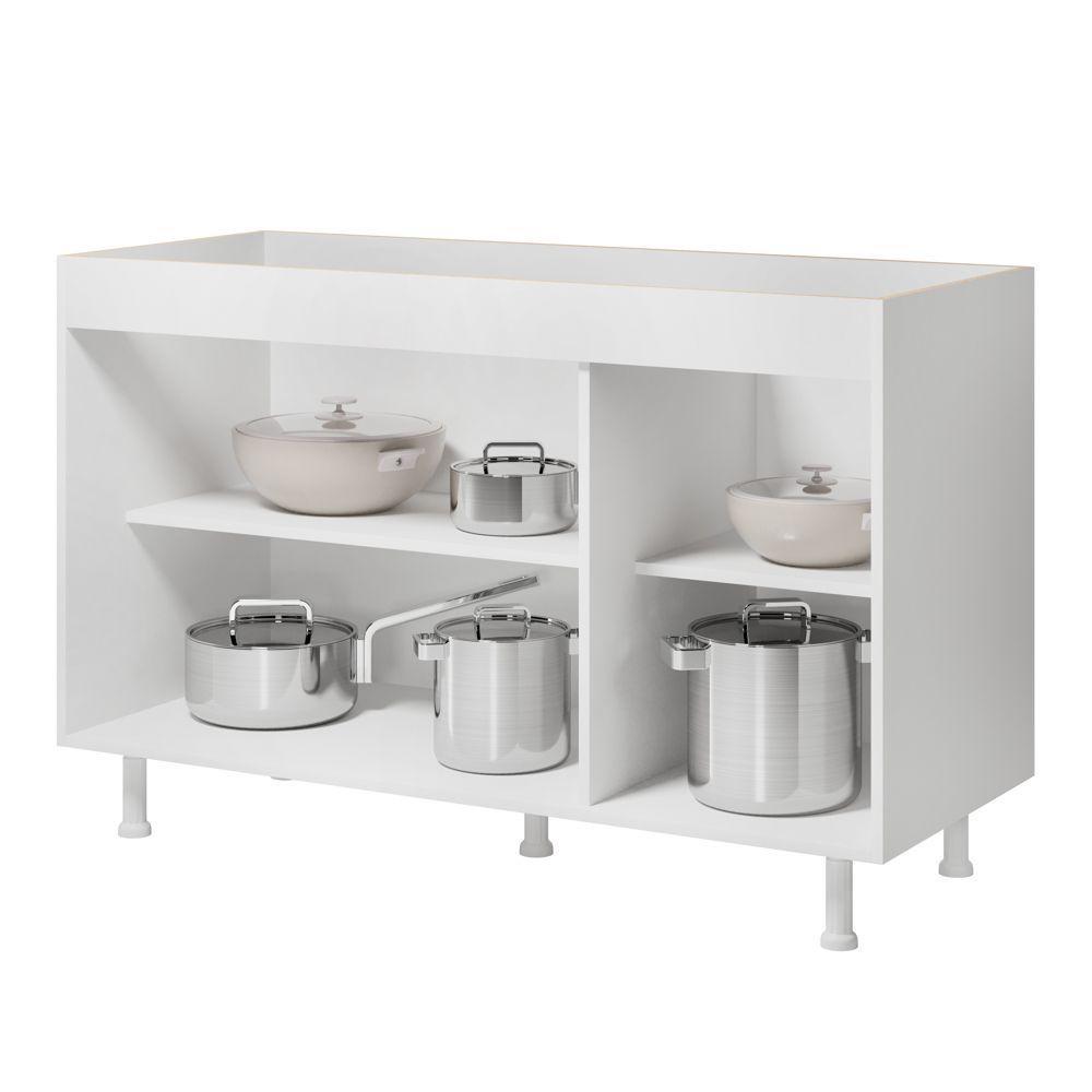 Balcão Buffet Gabinete De Cozinha Lux 119cm 100% Mdf Sem Tampo 03 Portas Branco - Abmaza - 7