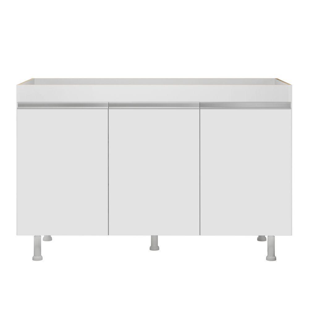 Balcão Buffet Gabinete De Cozinha Lux 119cm 100% Mdf Sem Tampo 03 Portas Branco - Abmaza - 8
