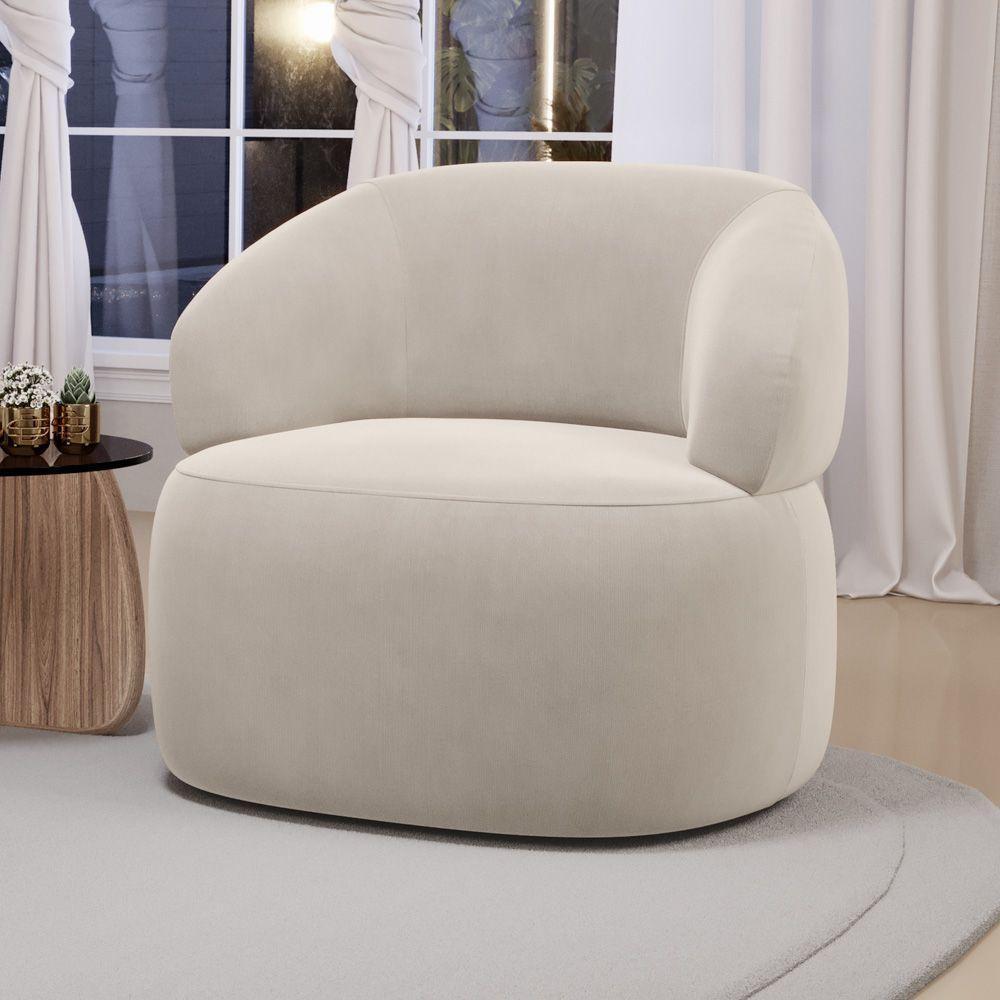 Poltrona Orgânica Giratória Living Glee Veludo Bege - Abmaza - 2