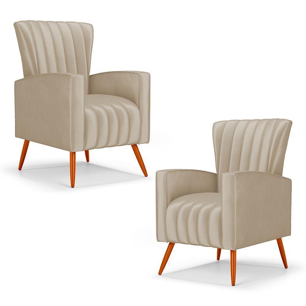 Kit 02 Poltronas Decorativas Melody Com Pés Palito Suede Bege - Abmaza - 1