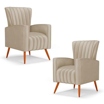 Kit 2 Poltronas Decorativas Melody Para Descanso Suede Bege Abmaza