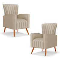 Kit 02 Poltronas Decorativas Melody Com Pés Palito Suede Bege - Abmaza - 1