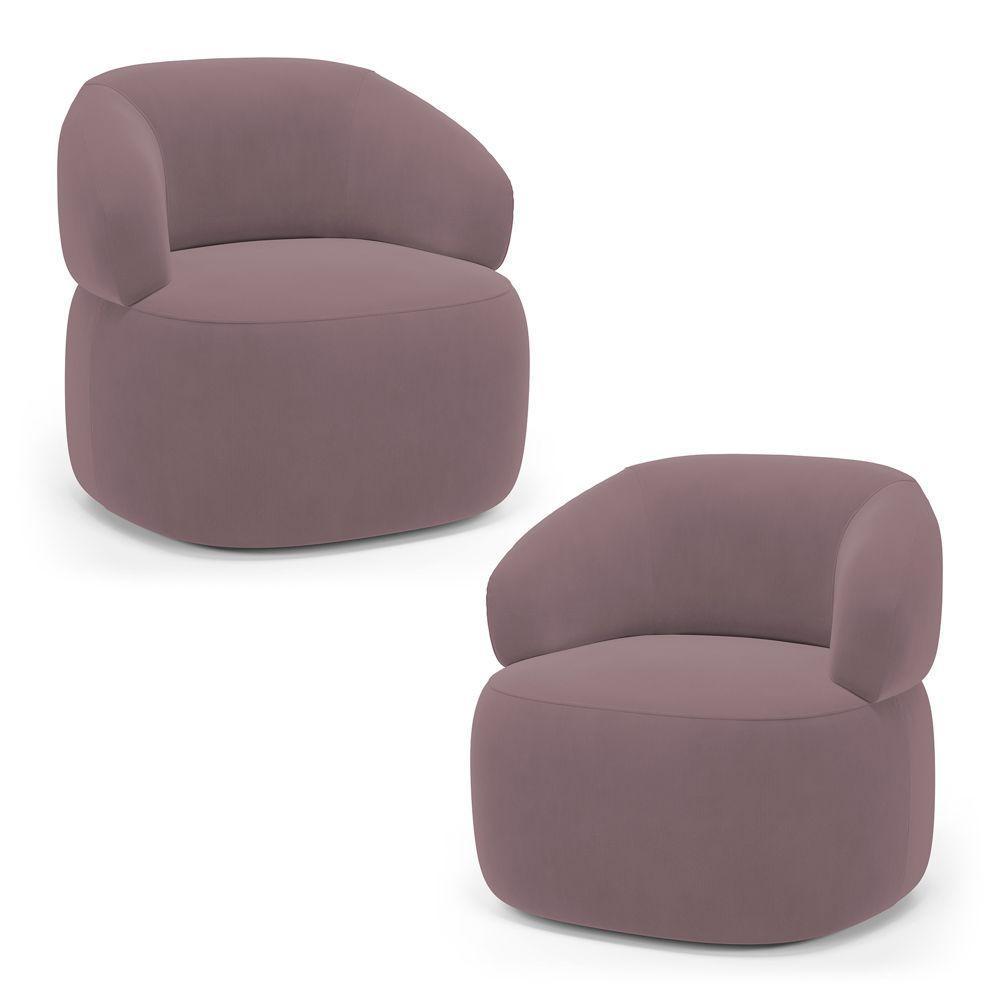 Kit 02 Poltronas Orgânicas Giratória Living Glee Veludo Rosê - Abmaza - 1