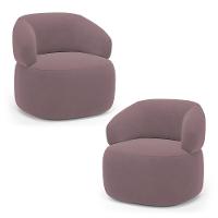 Kit 02 Poltronas Orgânicas Giratória Living Glee Veludo Rosê - Abmaza - 1