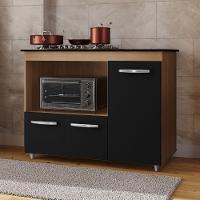 Balcão Para Cooktop Anna 114cm 03 Portas Com Tampo Recortado Savana Preto - Abmaza - 2