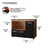 Balcão Para Cooktop Anna 114cm 03 Portas Com Tampo Recortado Savana Preto - Abmaza