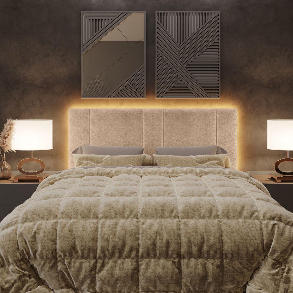 Cabeceira Painel Cama Box Queen Size Siri 160cm Com Led Bouclé Bege - Abmaza - 5