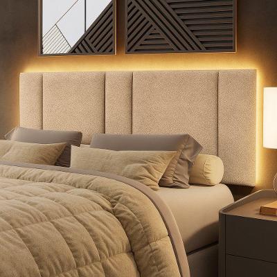 Cabeceira Painel Cama Box Queen Size Siri 160cm Com Led Bouclé Bege - Abmaza