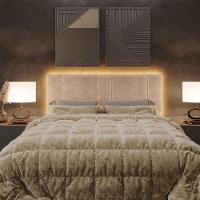Cabeceira Painel Cama Box Queen Size Siri 160cm Com Led Bouclé Bege - Abmaza - 5