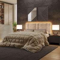 Cabeceira Painel Cama Box Queen Size Siri 160cm Com Led Bouclé Bege - Abmaza - 6