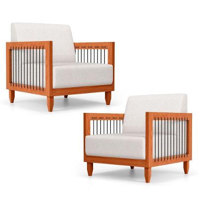 Kit 02 Poltronas Varanda Samoa Madeira Maciça Com Cordas Náutica Linho Natural - Abmaza