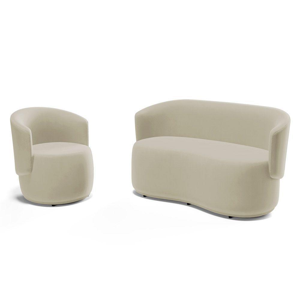 Kit Poltrona E Namoradeira Aisha Orgânica Suede Bege Claro - Abmaza - 1