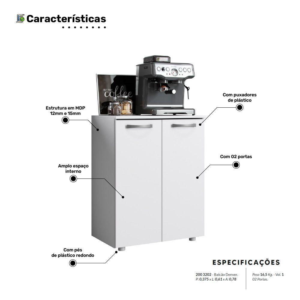 Balcão Multiuso Cantinho Do Café Denver 02 Portas Branco - Abmaza - 5