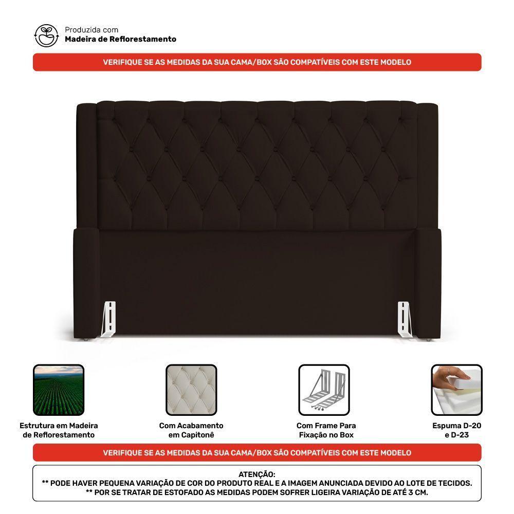 Cabeceira Atena Para Cama Box King Size 195cm Capitonê Com Frame Suede Marrom - Abmaza - 5