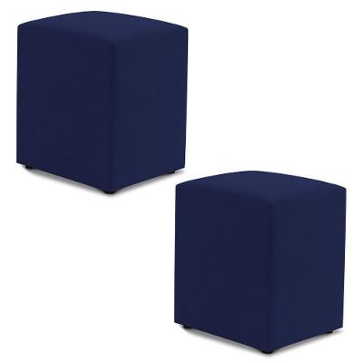 Kit 02 Puffs Decorativos Sala De Estar Quadrado 36x47cm Suede Azul Marinho - Abmaza