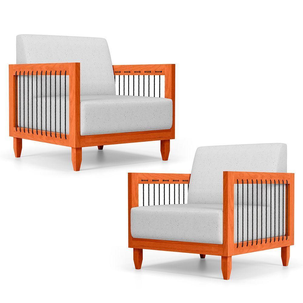 Kit 02 Poltronas Varanda Samoa Madeira Maciça Com Cordas Náutica Linho Rústico Grigio - Abmaza - 1