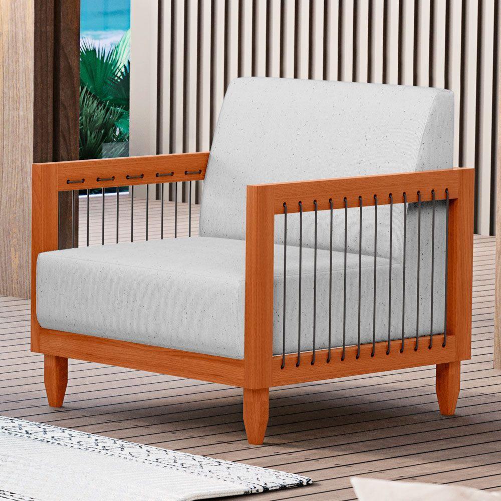 Kit 02 Poltronas Varanda Samoa Madeira Maciça Com Cordas Náutica Linho Rústico Grigio - Abmaza - 2