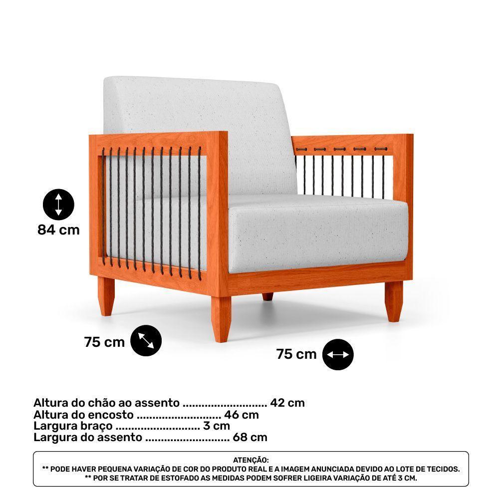 Kit 02 Poltronas Varanda Samoa Madeira Maciça Com Cordas Náutica Linho Rústico Grigio - Abmaza - 3