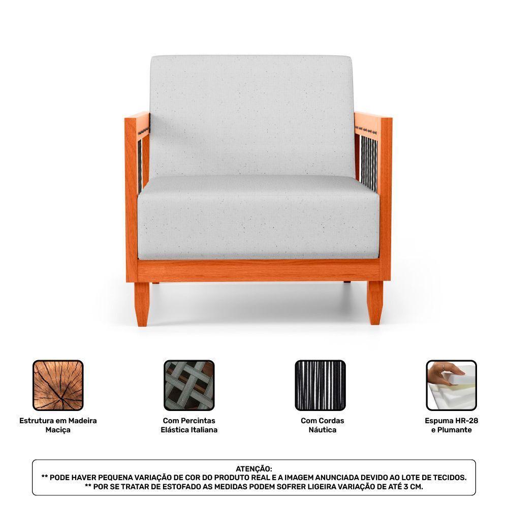Kit 02 Poltronas Varanda Samoa Madeira Maciça Com Cordas Náutica Linho Rústico Grigio - Abmaza - 5