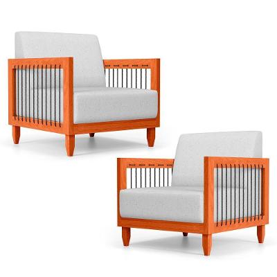 Kit 02 Poltronas Varanda Samoa Madeira Maciça Com Cordas Náutica Linho Rústico Grigio - Abmaza