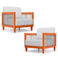 Kit 02 Poltronas Varanda Samoa Madeira Maciça Com Cordas Náutica Linho Rústico Grigio - Abmaza - 1