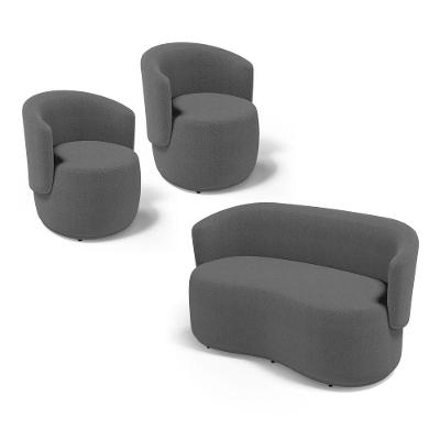 Kit 2 Poltronas E 1 Namoradeira Aisha Orgânica Bouclê Cinza Escuro - Abmaza