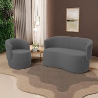 Kit 2 Poltronas E 1 Namoradeira Aisha Orgânica Bouclê Cinza Escuro - Abmaza - 2