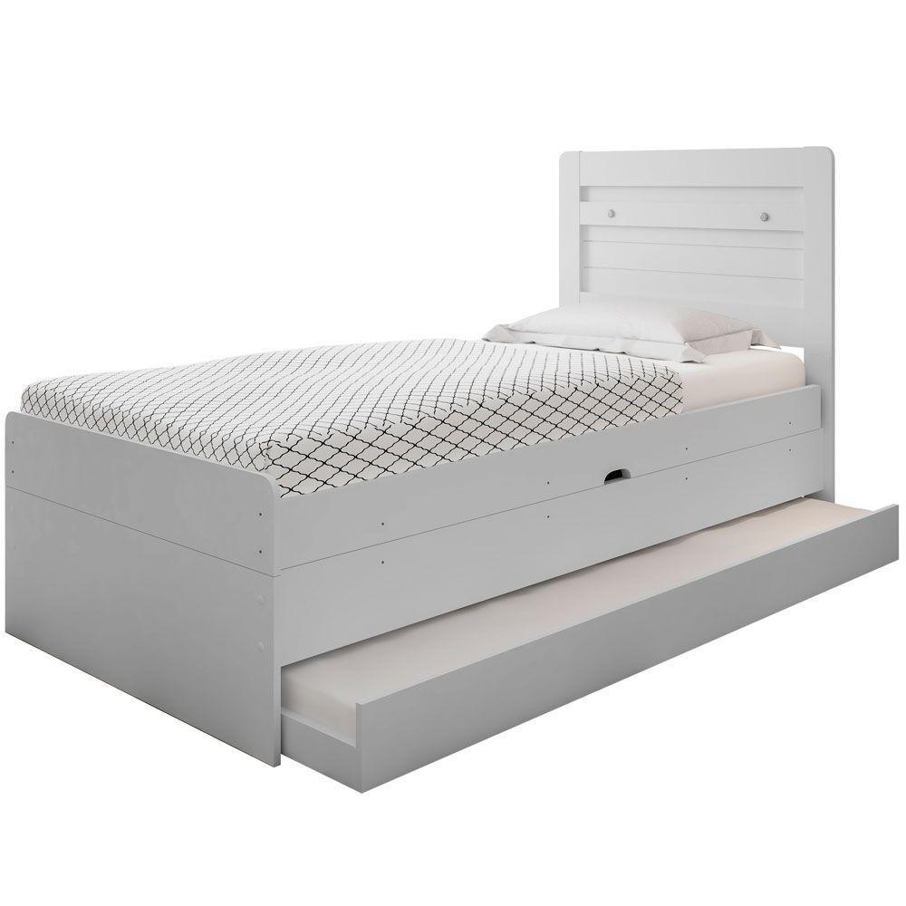 Cama Baú Solteiro Branco Com Aux. Com Colchões - 1