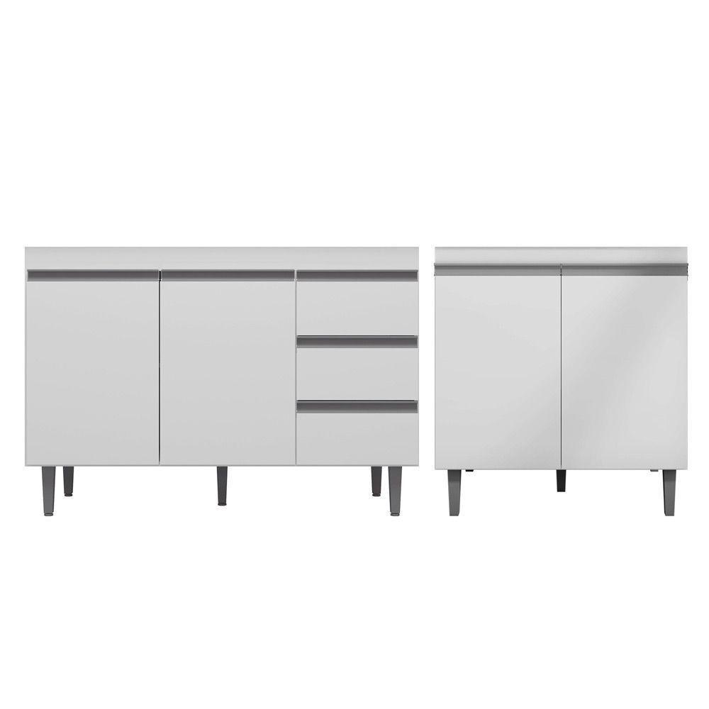 Balcão Gabinete Pia Andréia Sem Tampo 100cm E Armário Para Cooktop 02 Portas Branco - Abmaza - 1