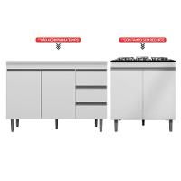 Balcão Gabinete Pia Andréia Sem Tampo 100cm E Armário Para Cooktop 02 Portas Branco - Abmaza - 2