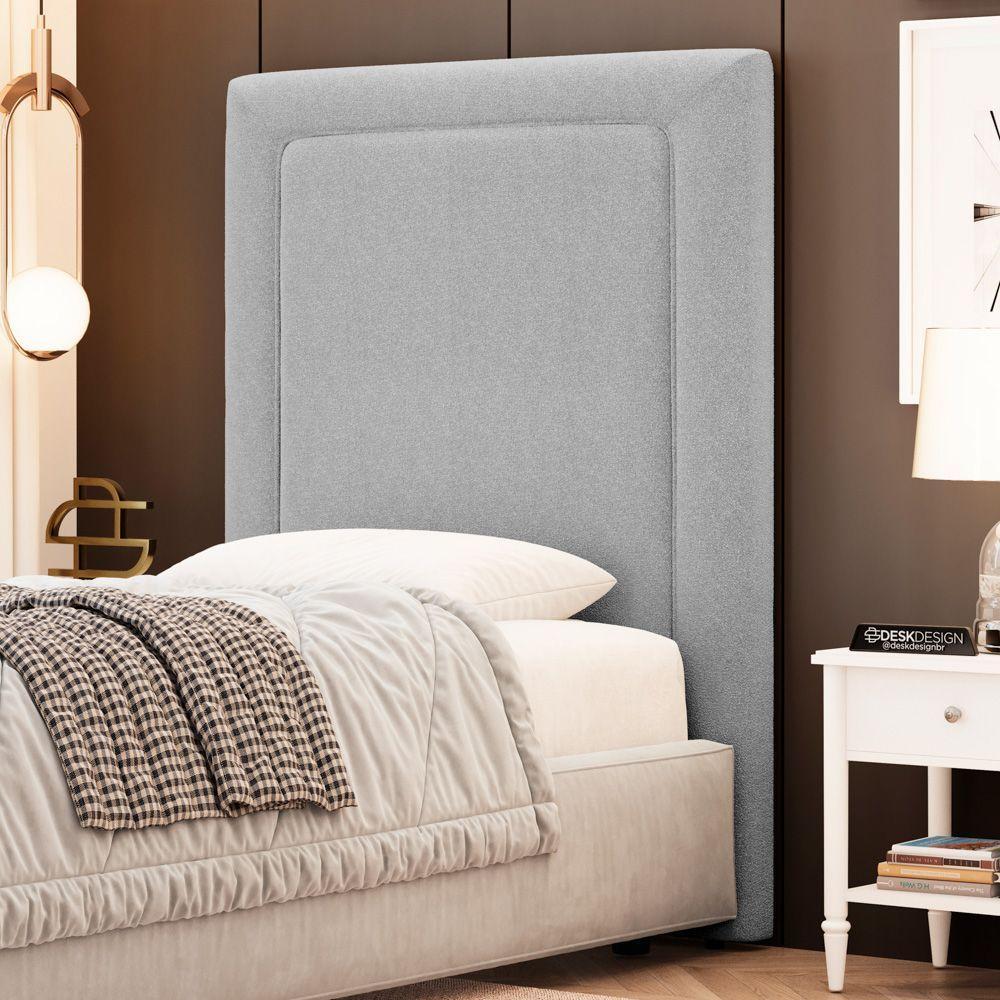 Cabeceira Cama Box Solteiro Alba 90cm Com Frame Bouclé Cinza Claro - Abmaza - 2