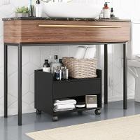 Gabinete Armário Mesa De Cabeceira Multiuso Ivy 60cm 100% Mdf Bp Com 01 Gaveta Preto - Abmaza - 3