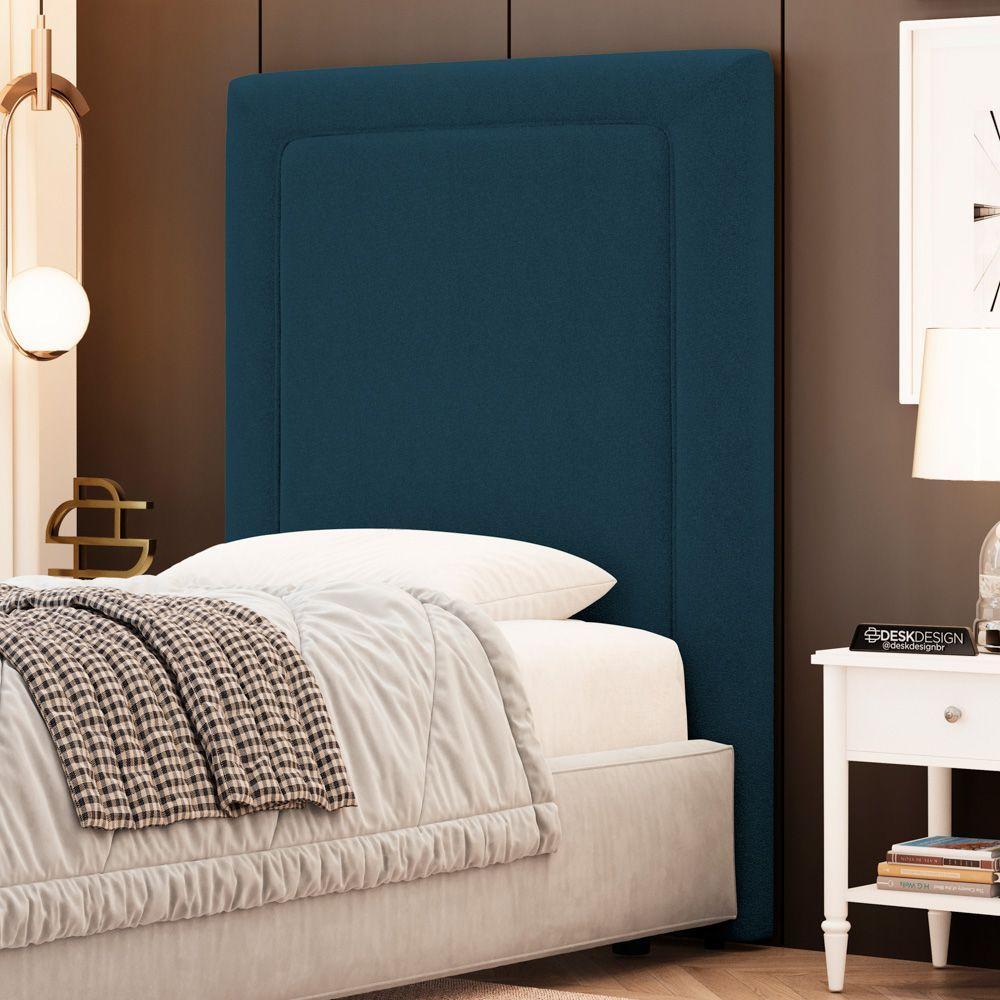 Cabeceira Cama Box Solteiro Alba 90cm Com Frame Bouclé Azul Marinho - Abmaza - 2