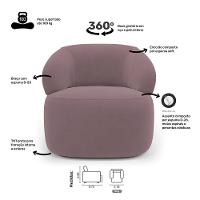 Poltrona Orgânica Giratória Living Glee Veludo Rosê - Abmaza - 3
