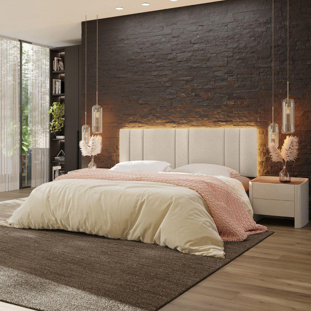 Cabeceira Painel Cama Box King Size Siri 200cm Com Led Bouclé Bege - Abmaza - 5