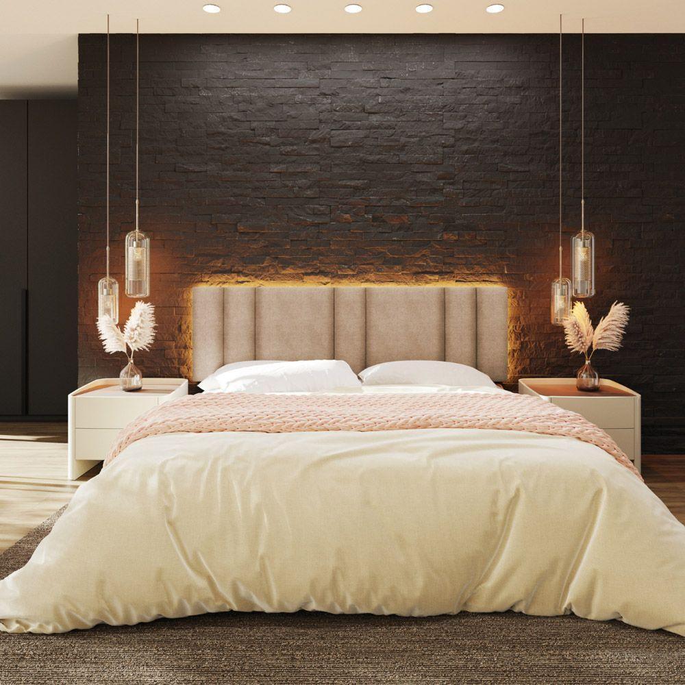 Cabeceira Painel Cama Box King Size Siri 200cm Com Led Bouclé Bege - Abmaza - 6