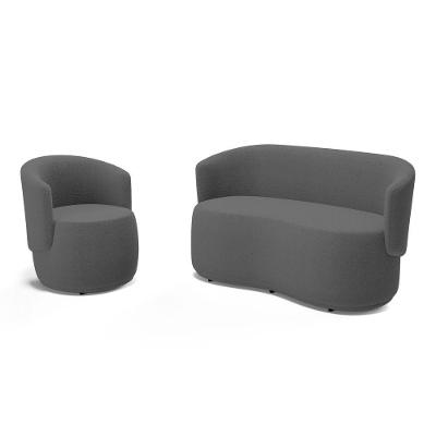 Kit Poltrona E Namoradeira Aisha Orgânica Decorativa Bouclê Cinza Abmaza