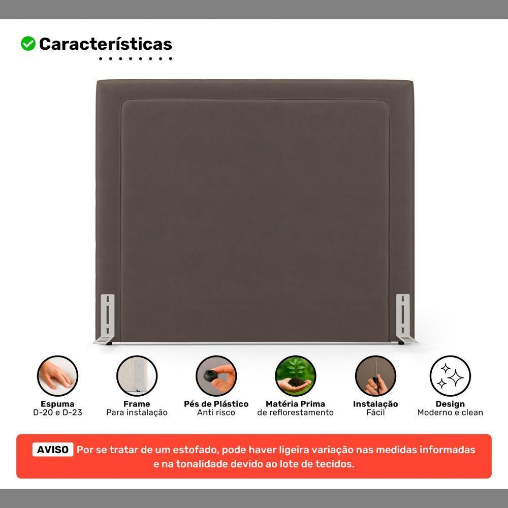 Cabeceira Cama Box King Size Alba 195cm Com Frame Veludo Marrom - Abmaza - 3