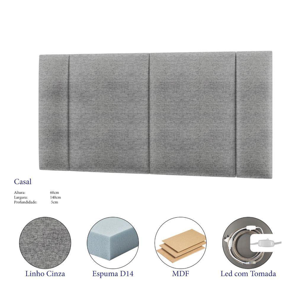 Cabeceira Painel Cama Box Casal Padrão Siri 140cm Com Led Linho Cinza - Abmaza - 3