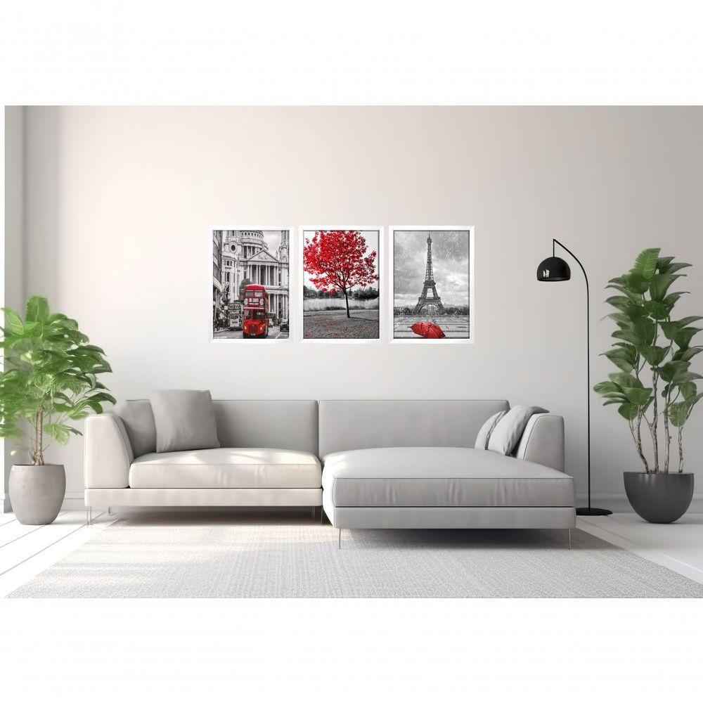 Quadro Londres árvore Da Vida Vermelha Paris Torre Eiffel Com Moldura Branco - 2