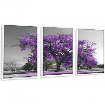 Quadros Decorativos árvore Lilás Com Moldura Branco