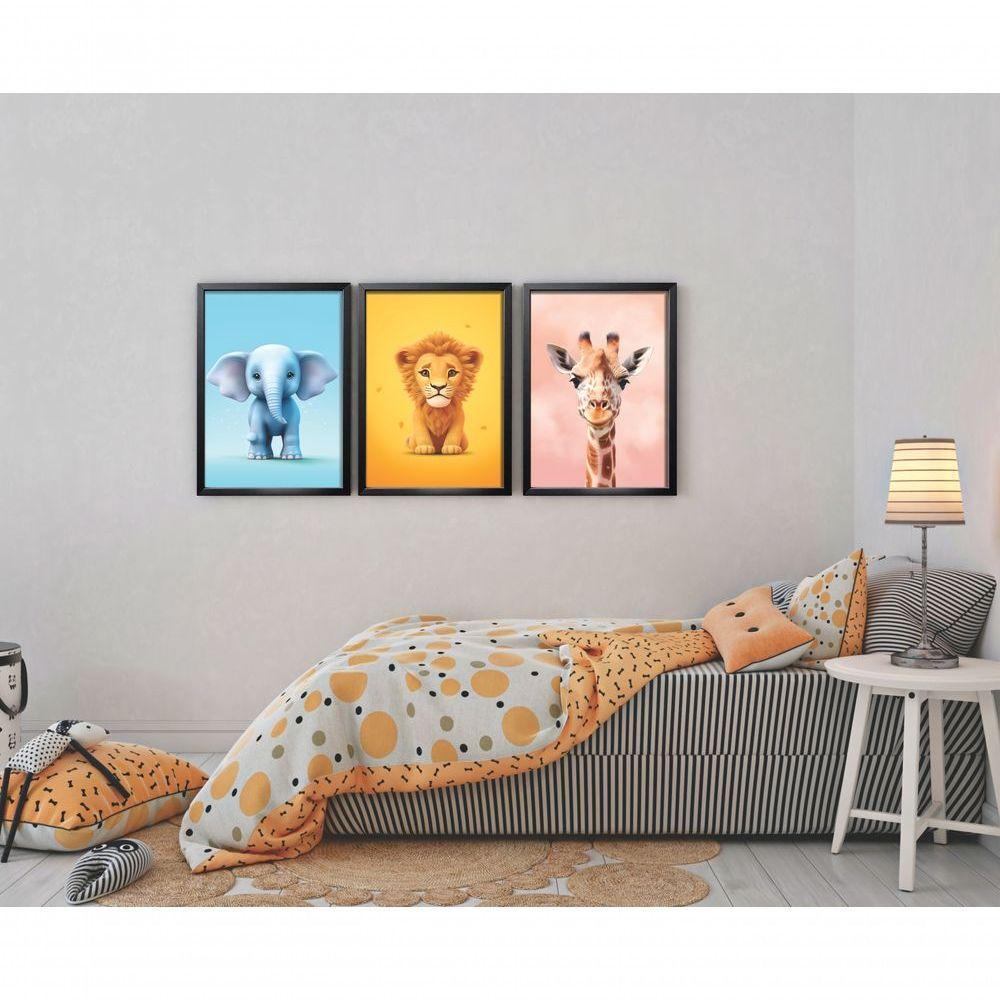 Quadro Decorativo Infantil Baby Animais Com Moldura Preto - 2