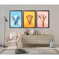 Quadro Decorativo Infantil Baby Animais Com Moldura Preto - 3