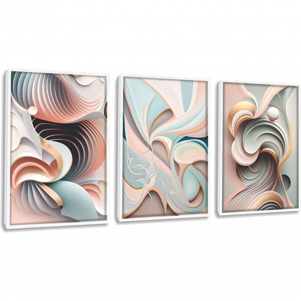 Quadro Decorativo Abstrato 3d Moderno Com Moldura Branco - 1