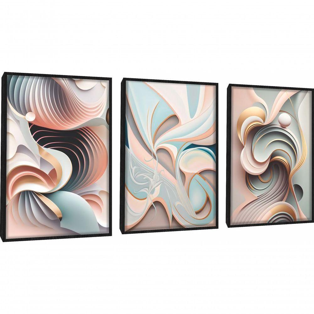 Quadro Decorativo Abstrato 3d Moderno Com Moldura Preto - 1