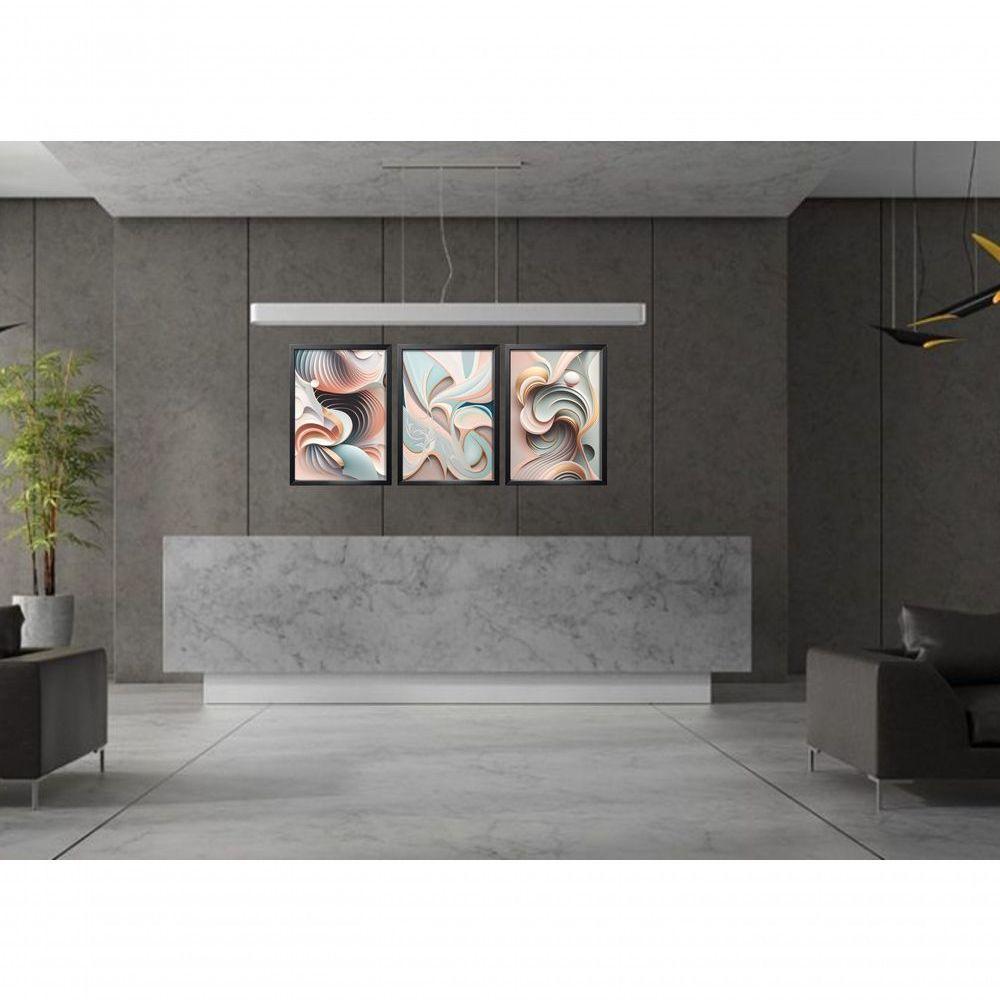 Quadro Decorativo Abstrato 3d Moderno Com Moldura Preto - 3