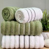 Jogo De Toalhas Wave 4 Peças 100% Algodão Fio Penteado Branco-verde Oliva - 1