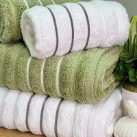 Jogo De Toalhas Wave 4 Peças 100% Algodão Fio Penteado Branco-verde Oliva - 3