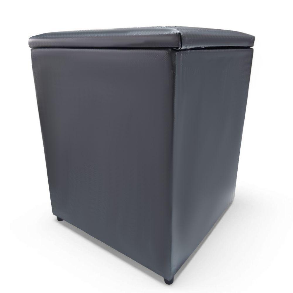 Puff Baú Banqueta Quadrado Cubo Decorativo Courino E Suede Cinza Escuro Courino - 4